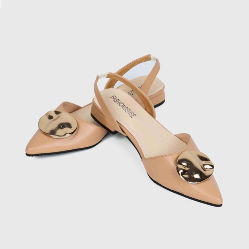Classic Pointed Close Toe Flat Sandal - Beige image