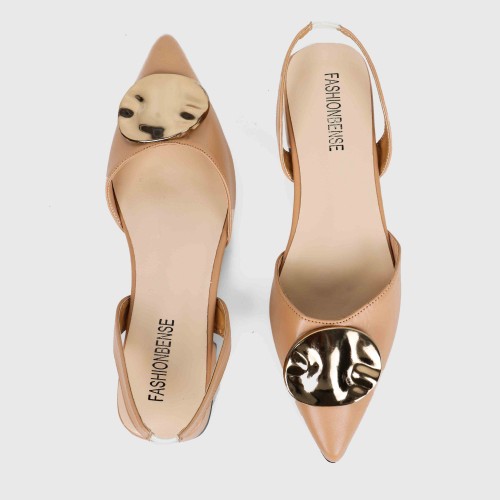 Classic Pointed Close Toe Flat Sandal - Beige image