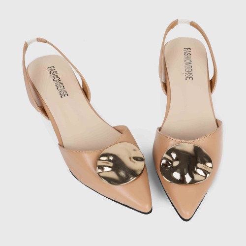Classic Pointed Close Toe Flat Sandal - Beige image