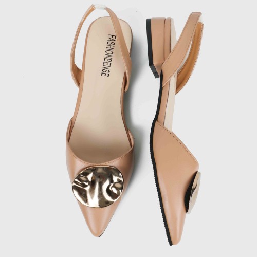 Classic Pointed Close Toe Flat Sandal - Beige image