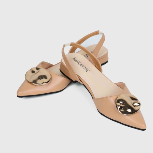 Classic Pointed Close Toe Flat Sandal - Beige image