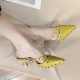 French Fashion Revert Pointed Mid Stiletto Heel Shoes - Yellow image