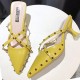 French Fashion Revert Pointed Mid Stiletto Heel Shoes - Yellow image