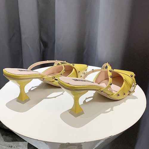 French Fashion Revert Pointed Mid Stiletto Heel Shoes - Yellow image