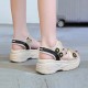 Open Toe Thick Base Platform Velcro Sandals - Beige image