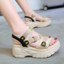 Open Toe Thick Base Platform Velcro Sandals - Beige