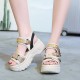 Open Toe Thick Base Platform Velcro Sandals - Beige image