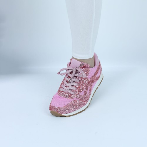 Glitter Sequin Lace Up Casual Sneakers -Pink image