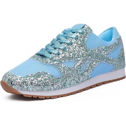 Glitter Sequin Lace Up Casual Sneakers -Light Blue image