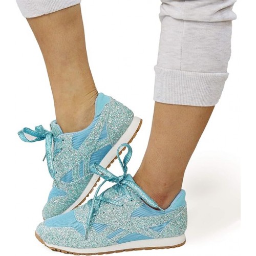 Glitter Sequin Lace Up Casual Sneakers -Light Blue image