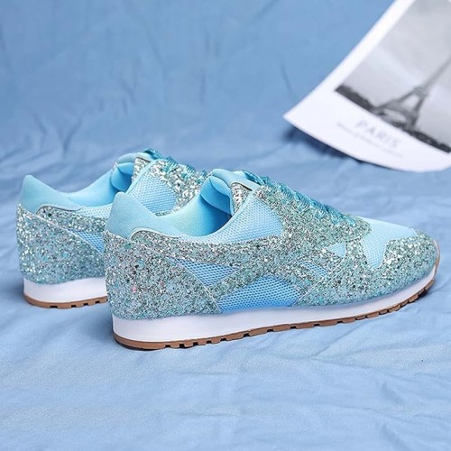 Glitter Sequin Lace Up Casual Sneakers -Light Blue image