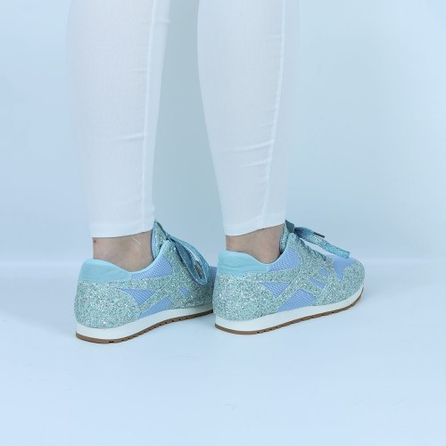 Glitter Sequin Lace Up Casual Sneakers -Light Blue image