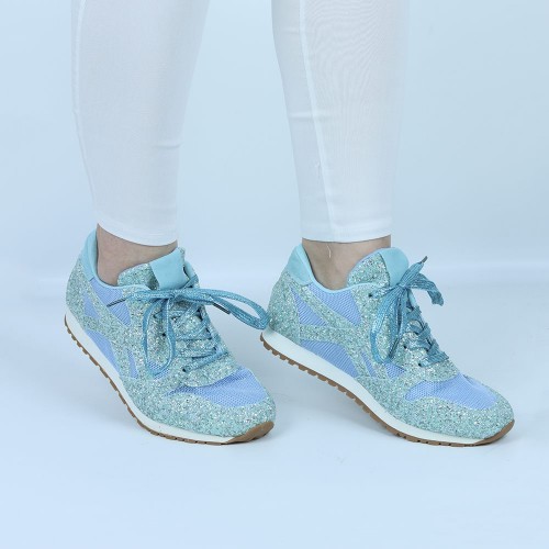 Glitter Sequin Lace Up Casual Sneakers -Light Blue image