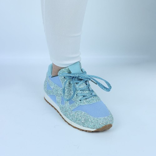 Glitter Sequin Lace Up Casual Sneakers -Light Blue image