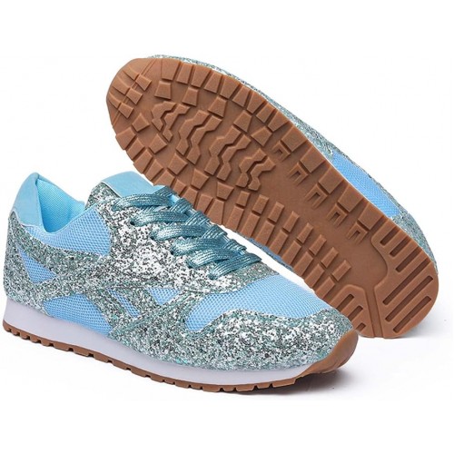 Glitter Sequin Lace Up Casual Sneakers -Light Blue image