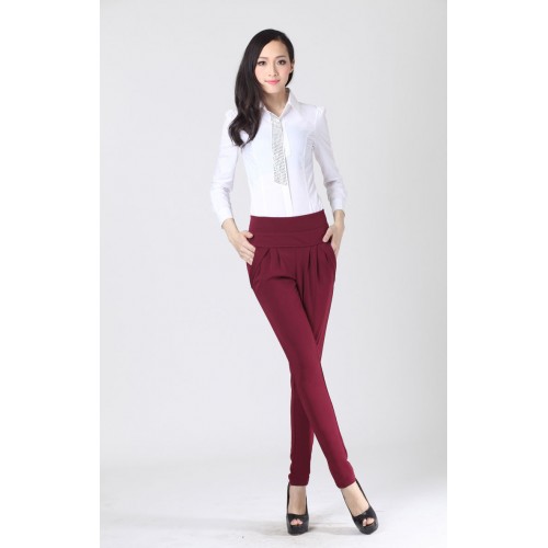 Women Casual Harem Pants Spring and autumn Trousers Real Shot - RED image