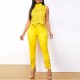 Stylish Sleeveless Hollow Fashion Two Piece Suit - Yellow image