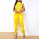 Stylish Sleeveless Hollow Fashion Two Piece Suit - Yellow image