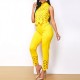 Stylish Sleeveless Hollow Fashion Two Piece Suit - Yellow image