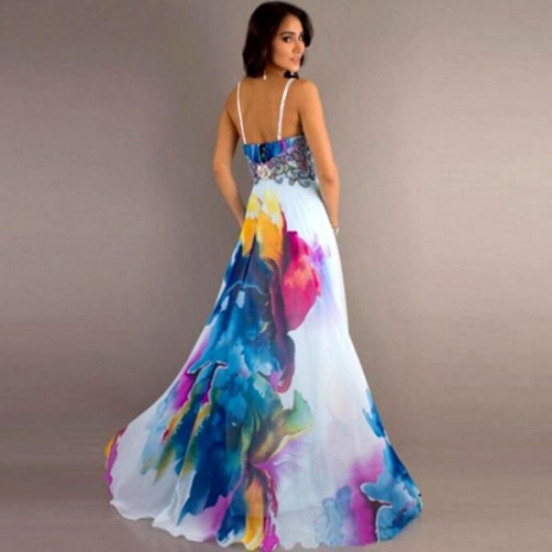Casual Swing Floral Print Sleeveless Maxi Dress - White image