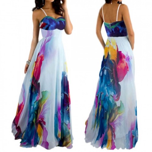 Casual Swing Floral Print Sleeveless Maxi Dress - White image