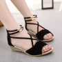 Fashion Comfort Solid Strap Low-heeled Sandals - Black