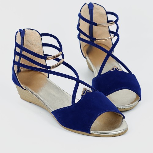 Fashion Comfort Solid Strap Low-heeled Sandals - Blue image