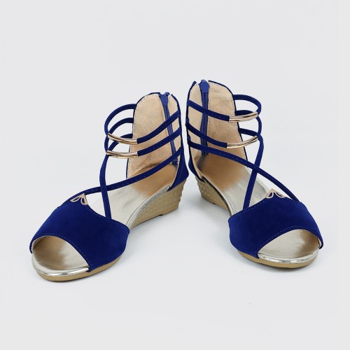 Fashion Comfort Solid Strap Low-heeled Sandals - Blue image