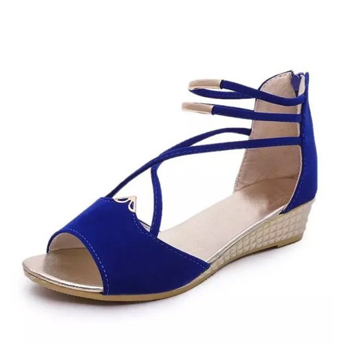 Fashion Comfort Solid Strap Low-heeled Sandals - Blue image