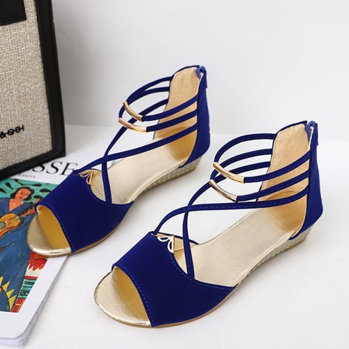 Fashion Comfort Solid Strap Low-heeled Sandals - Blue image