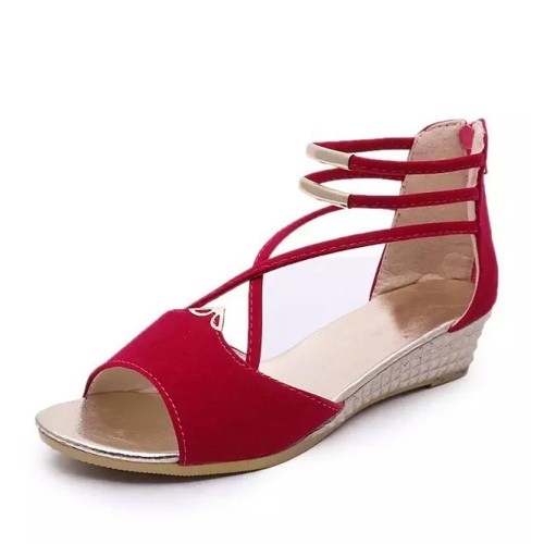 Fashion Comfort Solid Strap Low-heeled Sandals - Red image