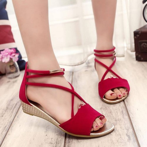 Fashion Comfort Solid Strap Low-heeled Sandals - Red image