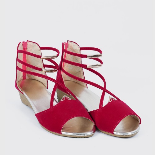 Fashion Comfort Solid Strap Low-heeled Sandals - Red image