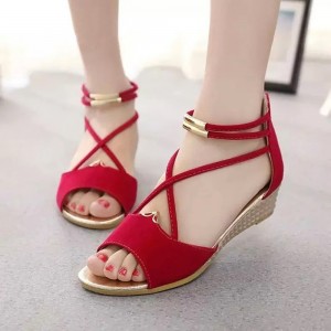 Fashion  Comfort Solid Strap Low-heeled Sandals - Red