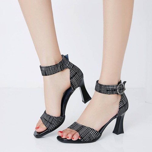 New Fish Mouth European Style Belt Buckle High Heel Sandal - Black image