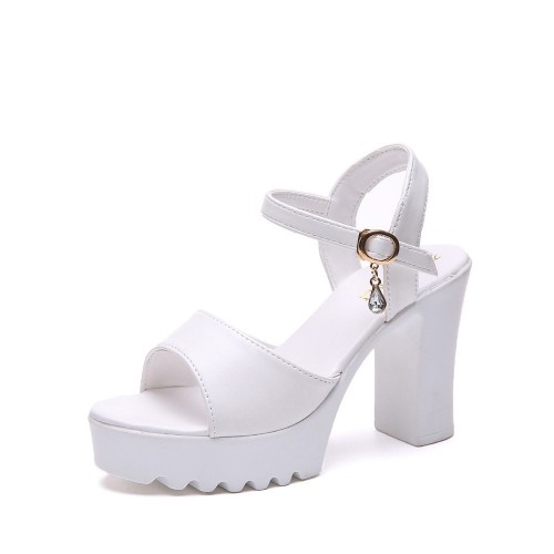 Classic Buckle Strap Open Strap Style High Heel Sandal -White image