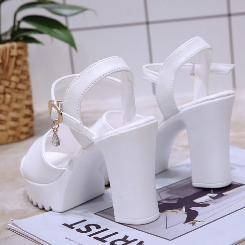 Classic Buckle Strap Open Strap Style High Heel Sandal -White image