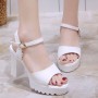 Classic Buckle Strap Open Strap Style High Heel Sandal -White