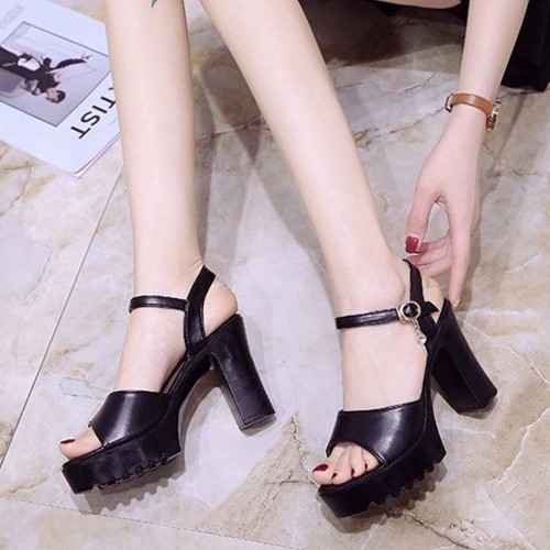 Classic Buckle Strap Open Strap Style High Heel Sandal -Black image