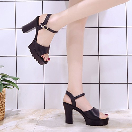 Classic Buckle Strap Open Strap Style High Heel Sandal -Black image