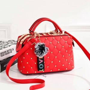 Fashion Rivet Casual Korean Style Women Shoulder Bag - Red