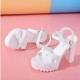 Thick Chunky Heel Buckle Party High Sandals -White image