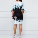 Plaid Floral Printed Half Sleeve Body-con Pencil Casual Dress - Black image