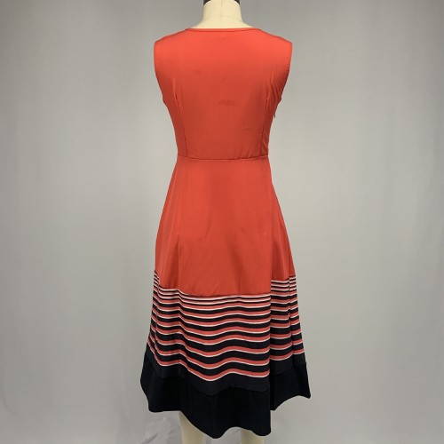 Ruffle Overlay Stripped Borders Printed Sleeveless Midi Dress - Red image