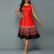Ruffle Overlay Stripped Borders Printed Sleeveless Midi Dress - Red image