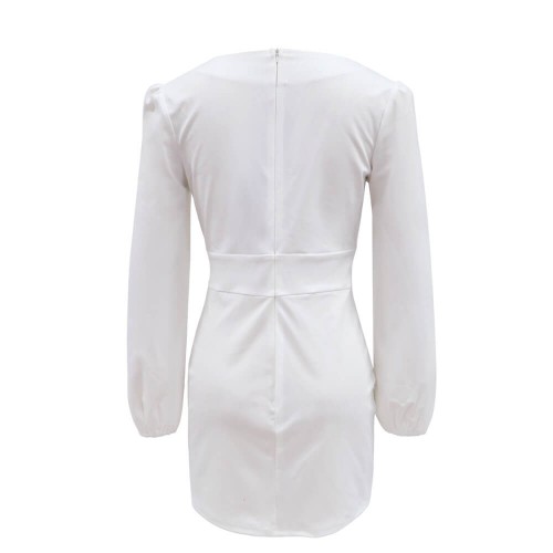 Rivets Patched Stylish V-Neck Pencil Party Dress - White image