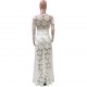 Hot Lace Hollow Floral Designed Long Party Dress - White image