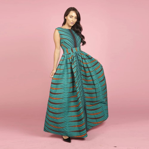 Latest Design Digital Printed Sleeveless Maxi Casual Dress - Green image