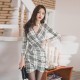 Stylish Spring Stripe Print Full-sleeve Mini Skirt Party Dress - White image