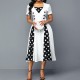 Elegant Polka Dot Stitched A-line Midi Skirt Fashion Dress - White | image